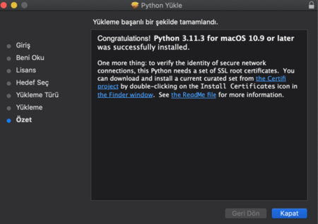 Python Kurulum Son Ekran