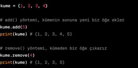 Python Kümelere eleman ekleme